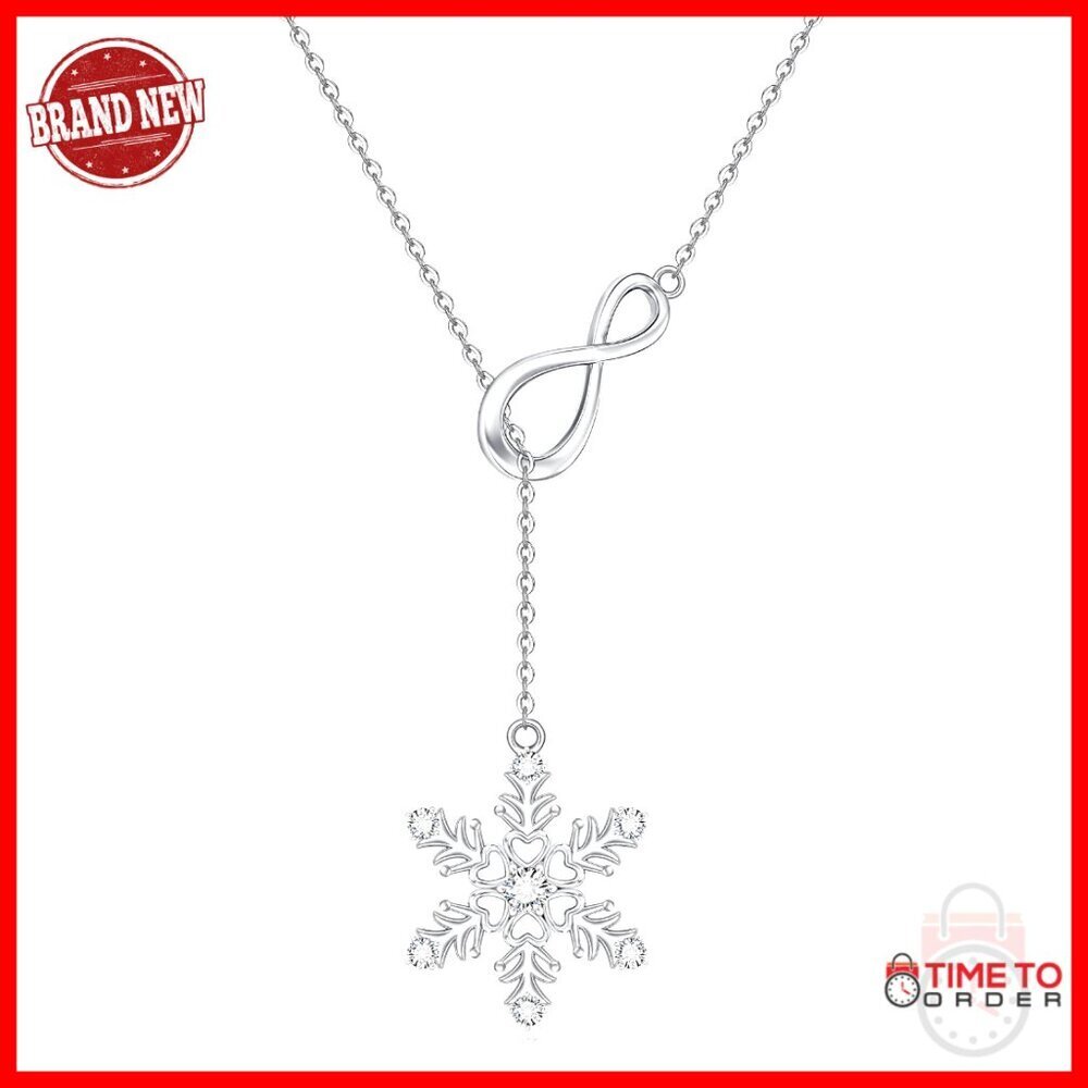 Sterling Silver Snowflake Y-Necklace with CZ Crystals, 22" Chain